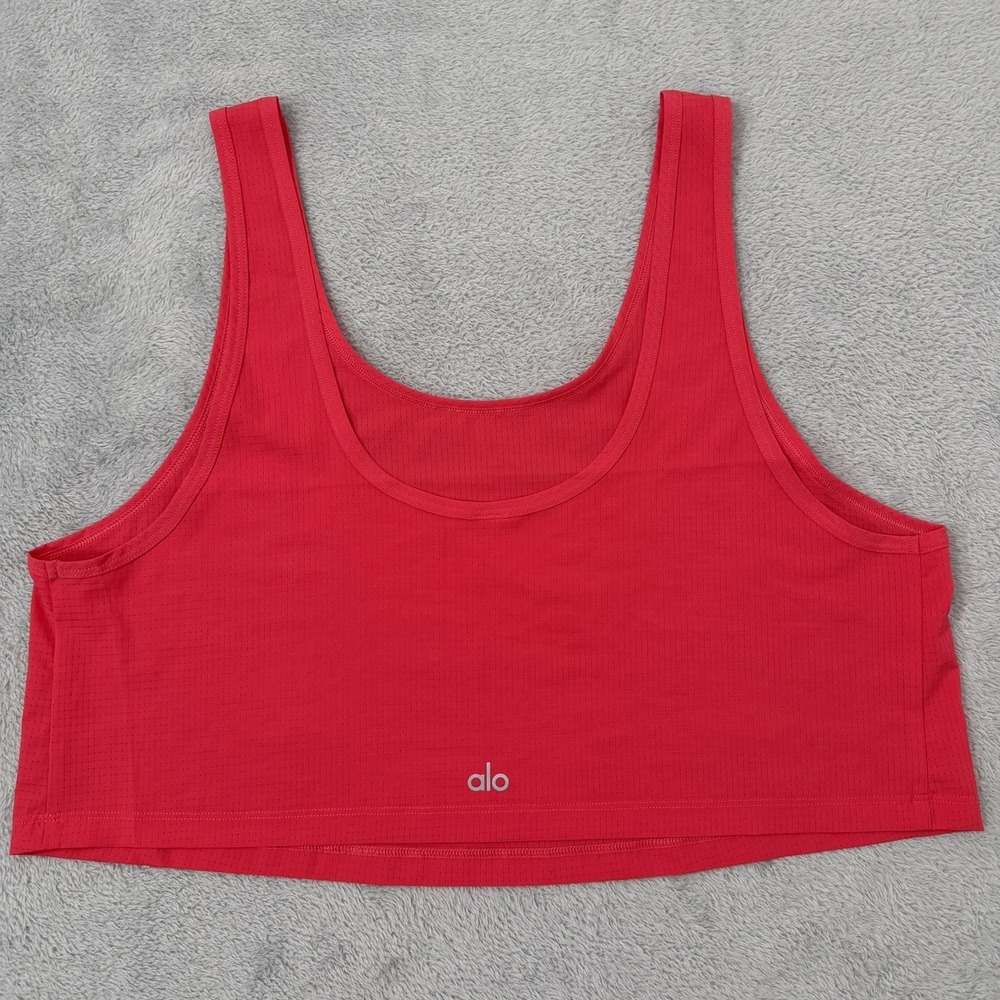 Alo Yoga Perforated Cropped Tank Top Womens Large Pink Boxy Lightweight Gym Yoga